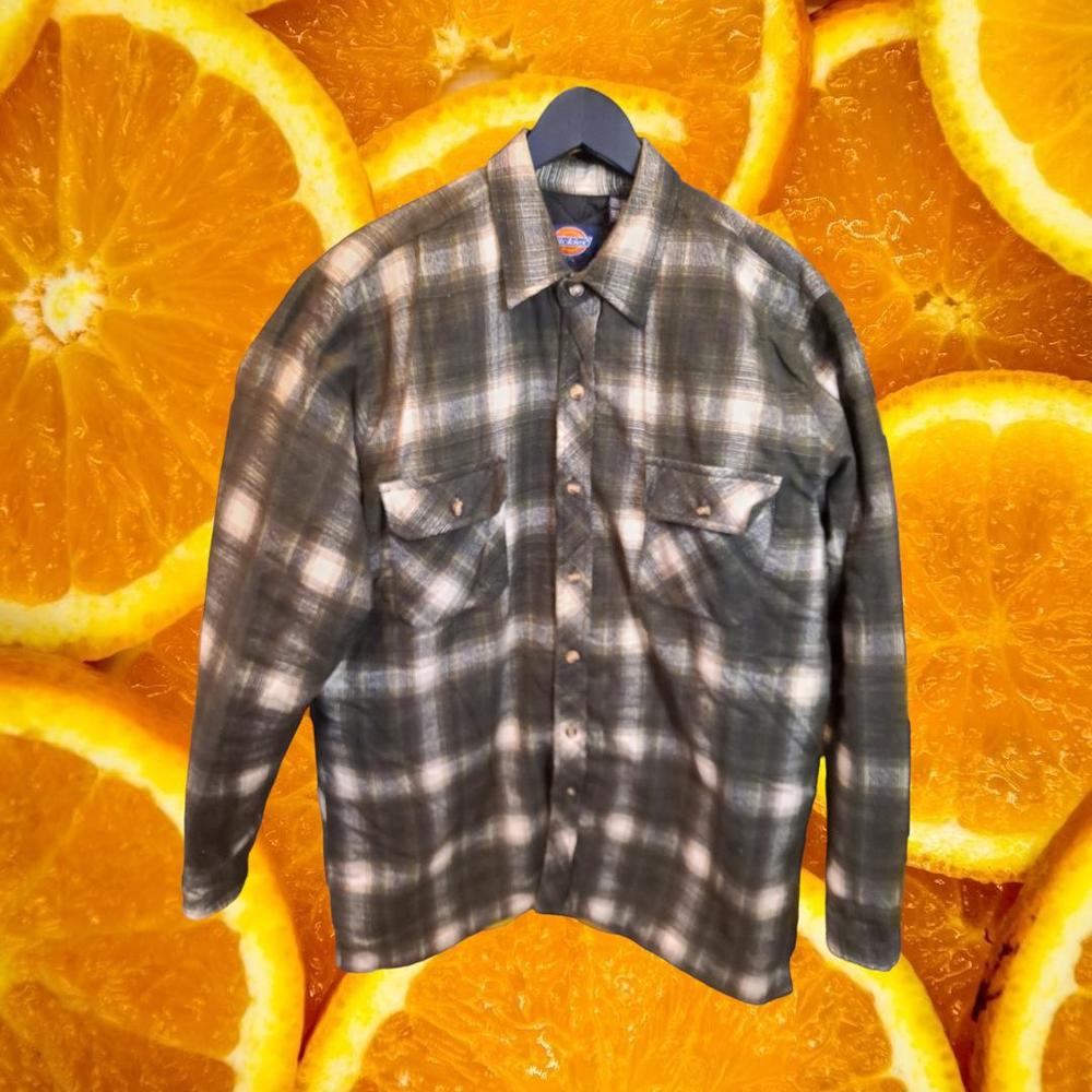 Dickies Insulated‎ Flannel Button Up Brown and Tan Shirt Size L